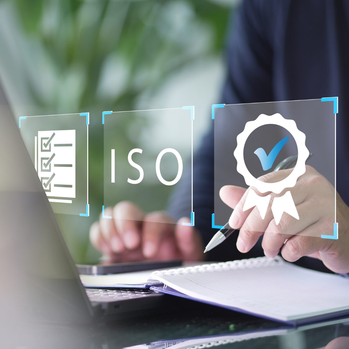 Processus de certification et de normalisation, commerce certifié par l'iso, conformité aux normes internationales et concept d'assurance qualité.